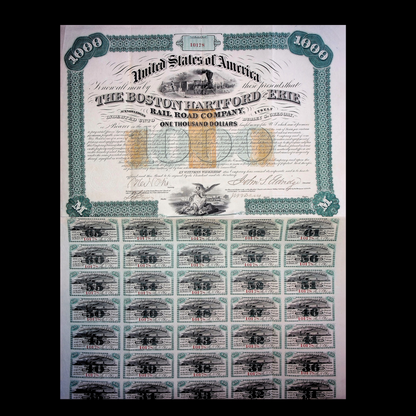 The Boston Hartford and Erie Railroad Company Bond for $1,000 from 1863