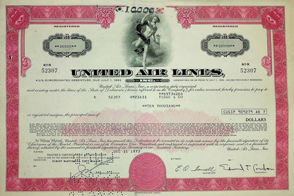 United Airlines Stock Certificate From 1960s/70s (Multiple colors)