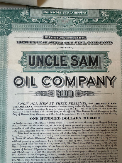 Uncle Sam Oil Company Bond Certificate