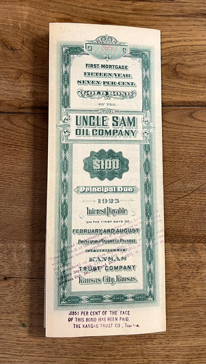 Uncle Sam Oil Company Bond Certificate