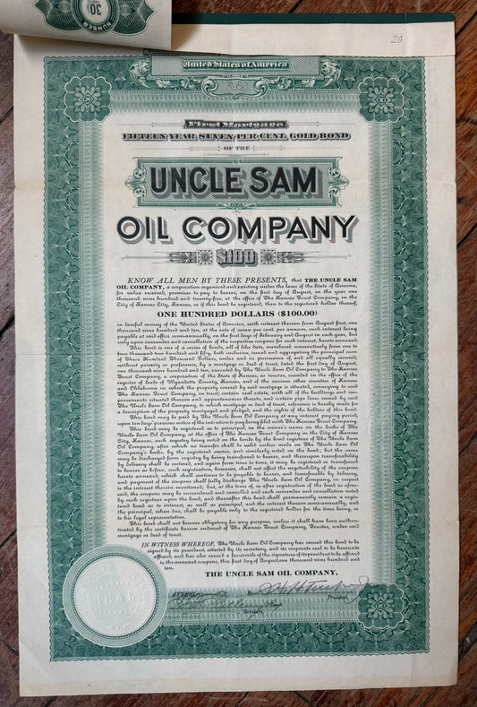 Uncle Sam Oil Company Bond Certificate