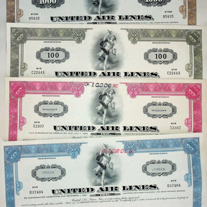 United Airlines Stock Certificate From 1960s/70s (Multiple colors)