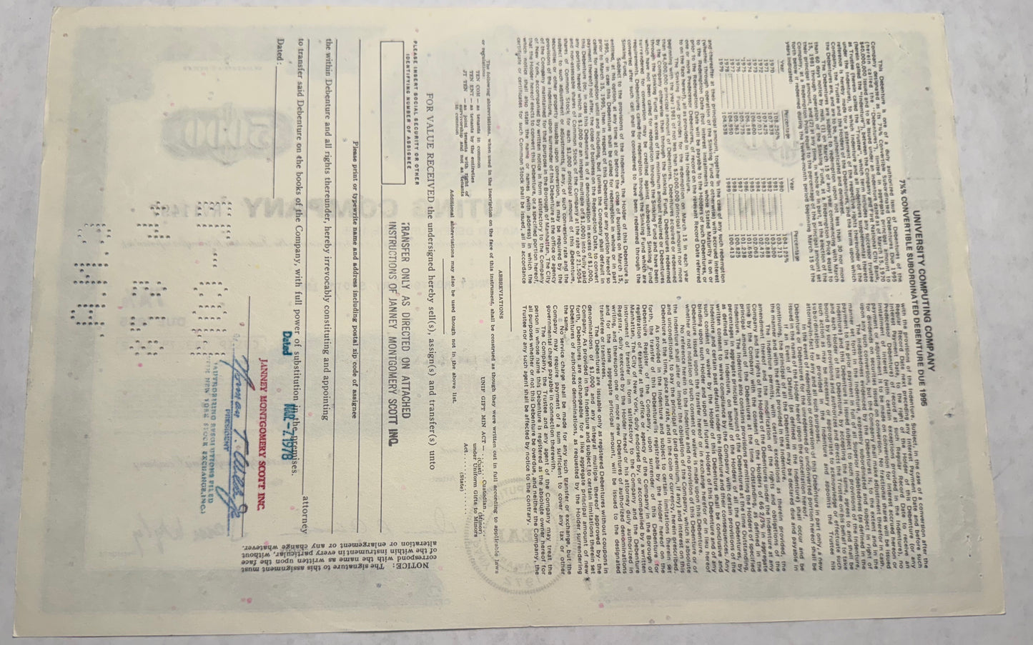 University Computing (now Cambridge Systems) Company Bond Certificate