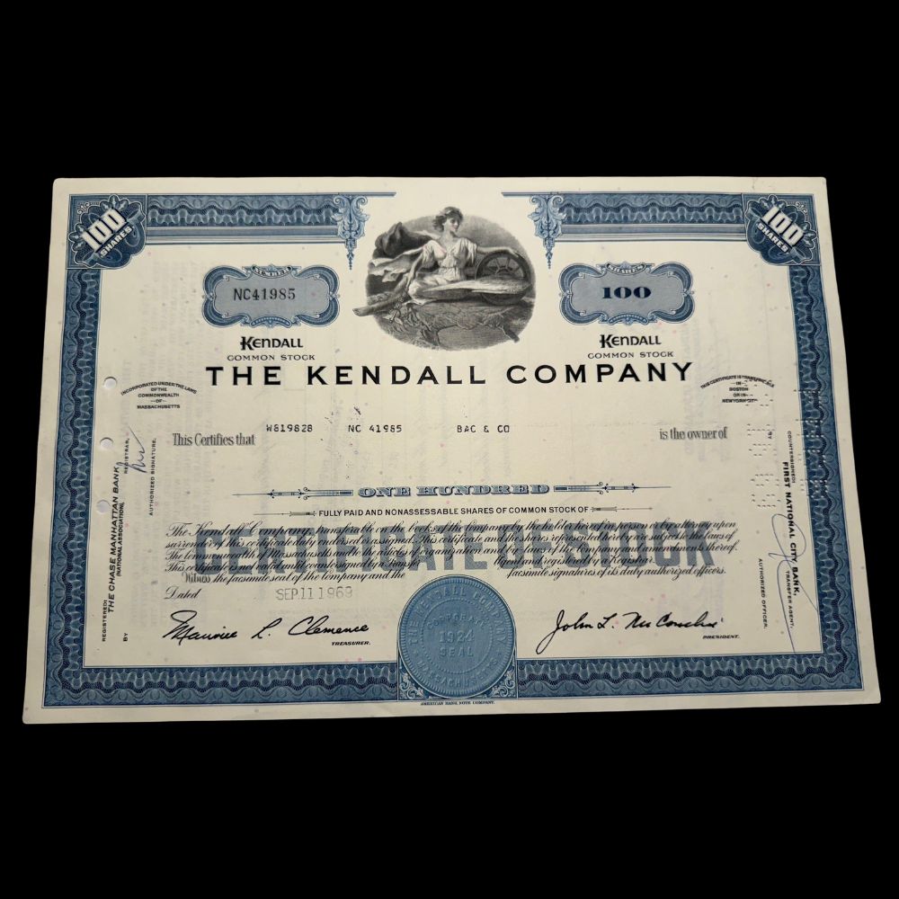 The Kendall Company (now Colgate-Palmolive) Stock Certificate from 1960s