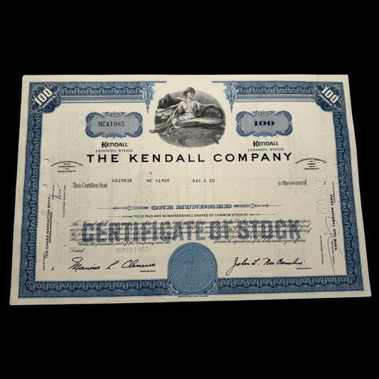 The Kendall Company (now Colgate-Palmolive) Stock Certificate from 1960s