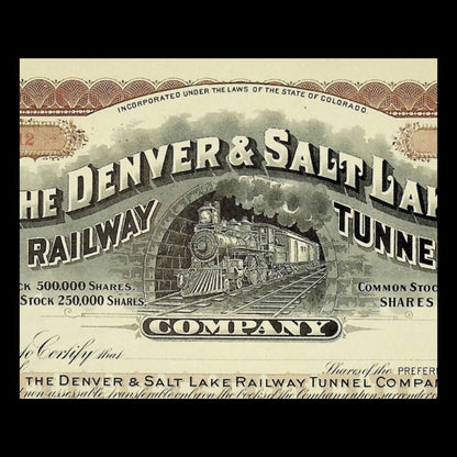 The Denver & Salt Lake Railway Tunnel (Moffat Tunnel) Company Unissued Stock Certificate from 1900s