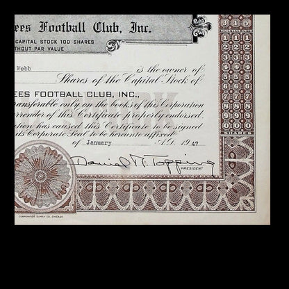 New York Yankees Football Club Stock Certificate from 1947