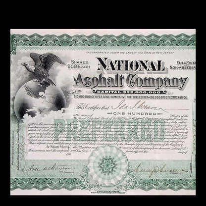 National Asphalt Company Stock Certificate from 1901