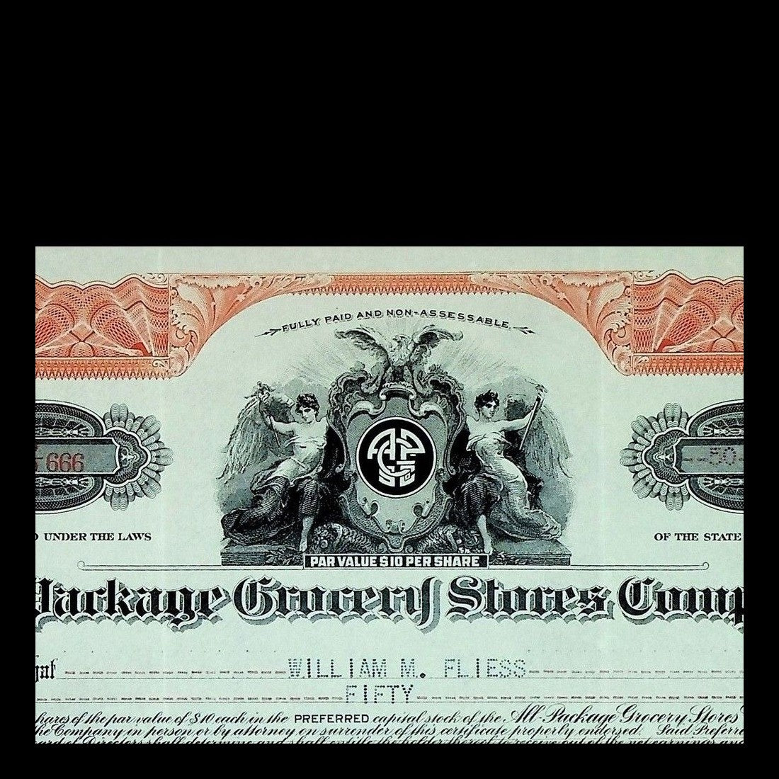 All Package Grocery Stores Company Stock Certificate from 1919