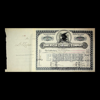 American Caramel Company Stock Certificate from Early 1900s