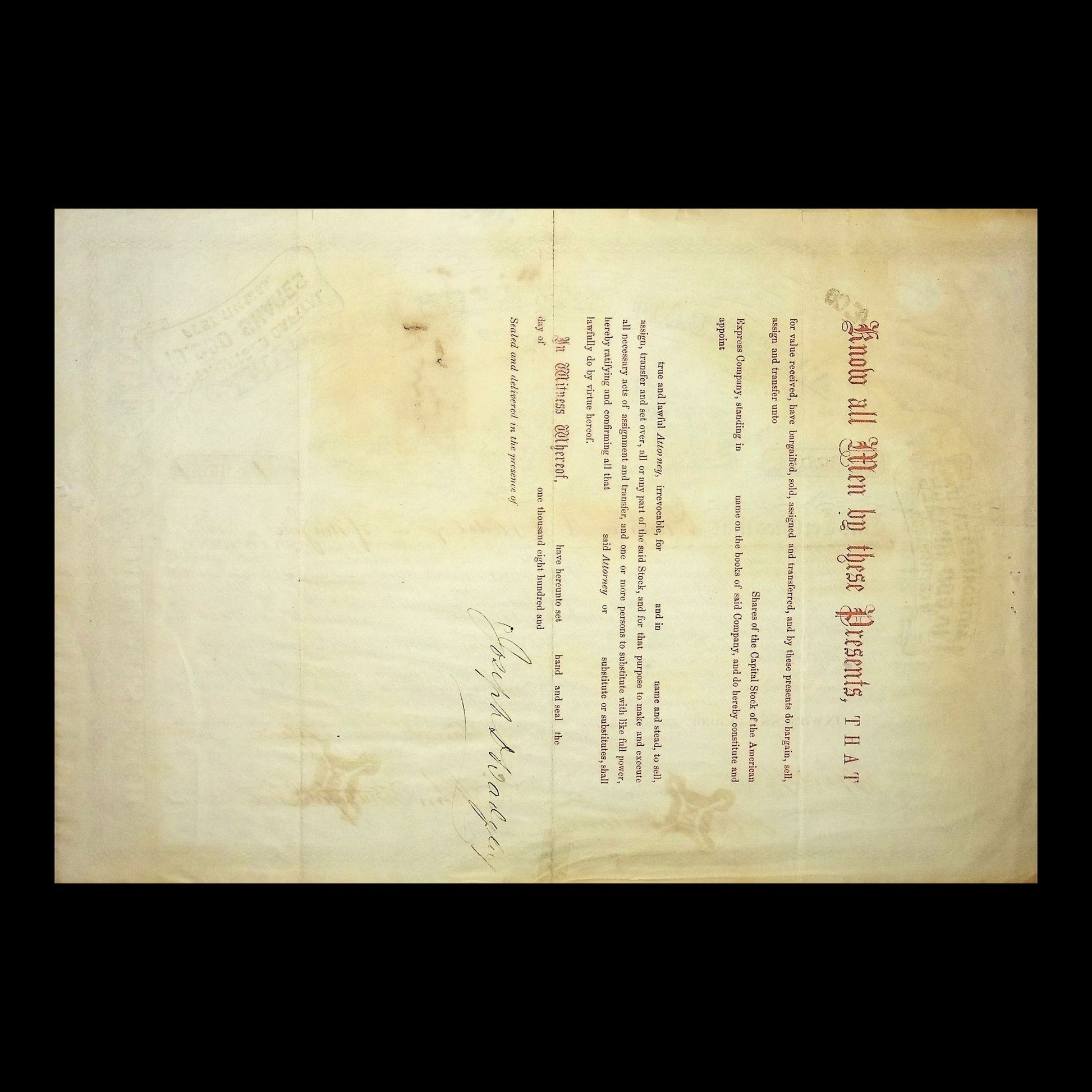 American Express Company Stock Certificate from 1890