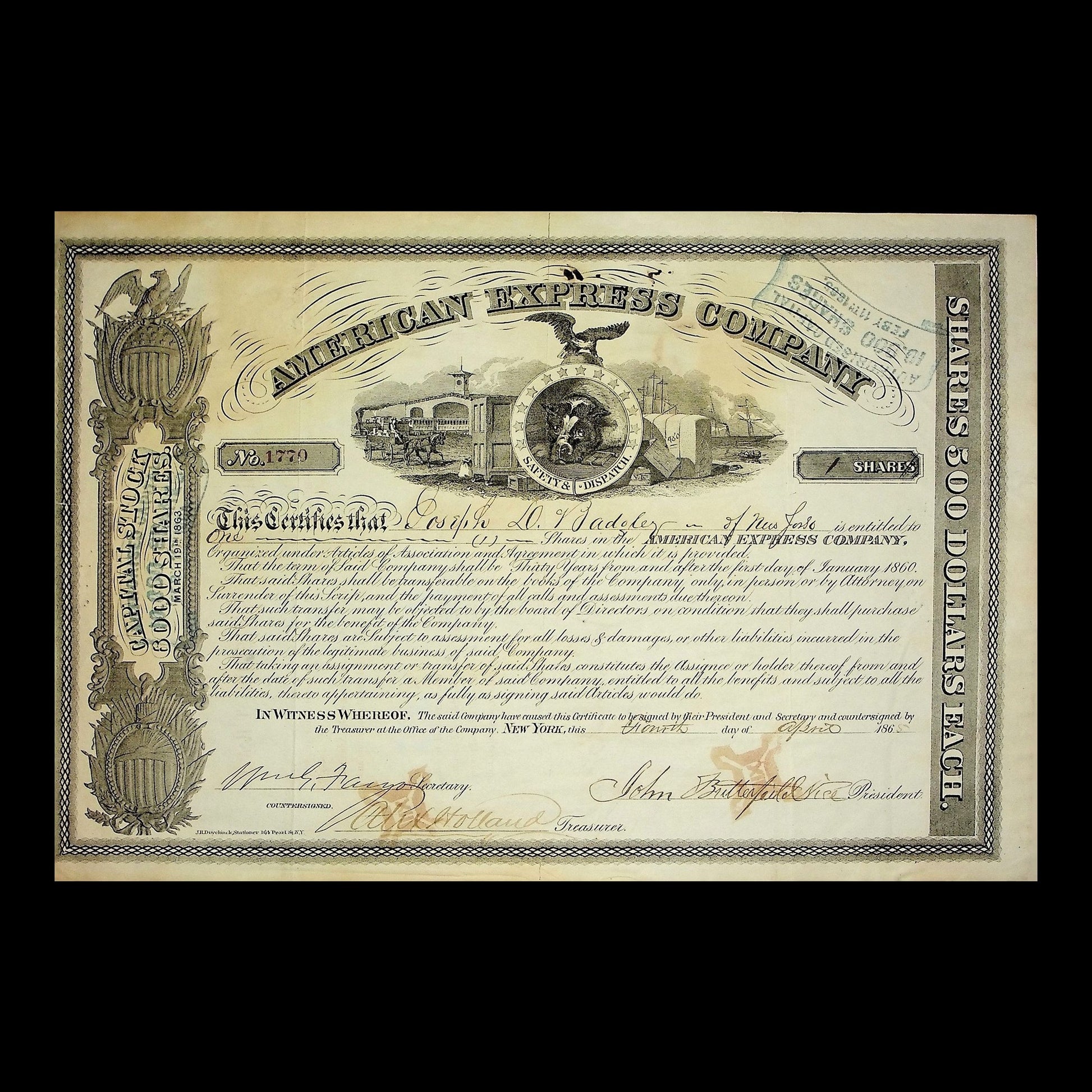 American Express Company Stock Certificate from 1890