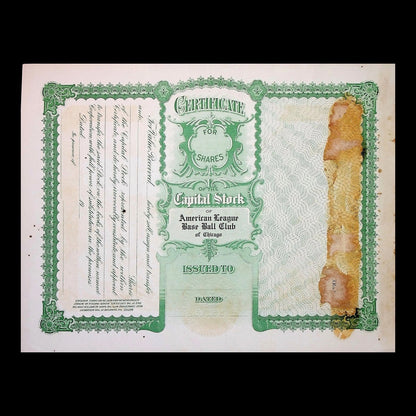 American League Base Ball Club Stock Certificate from 1961