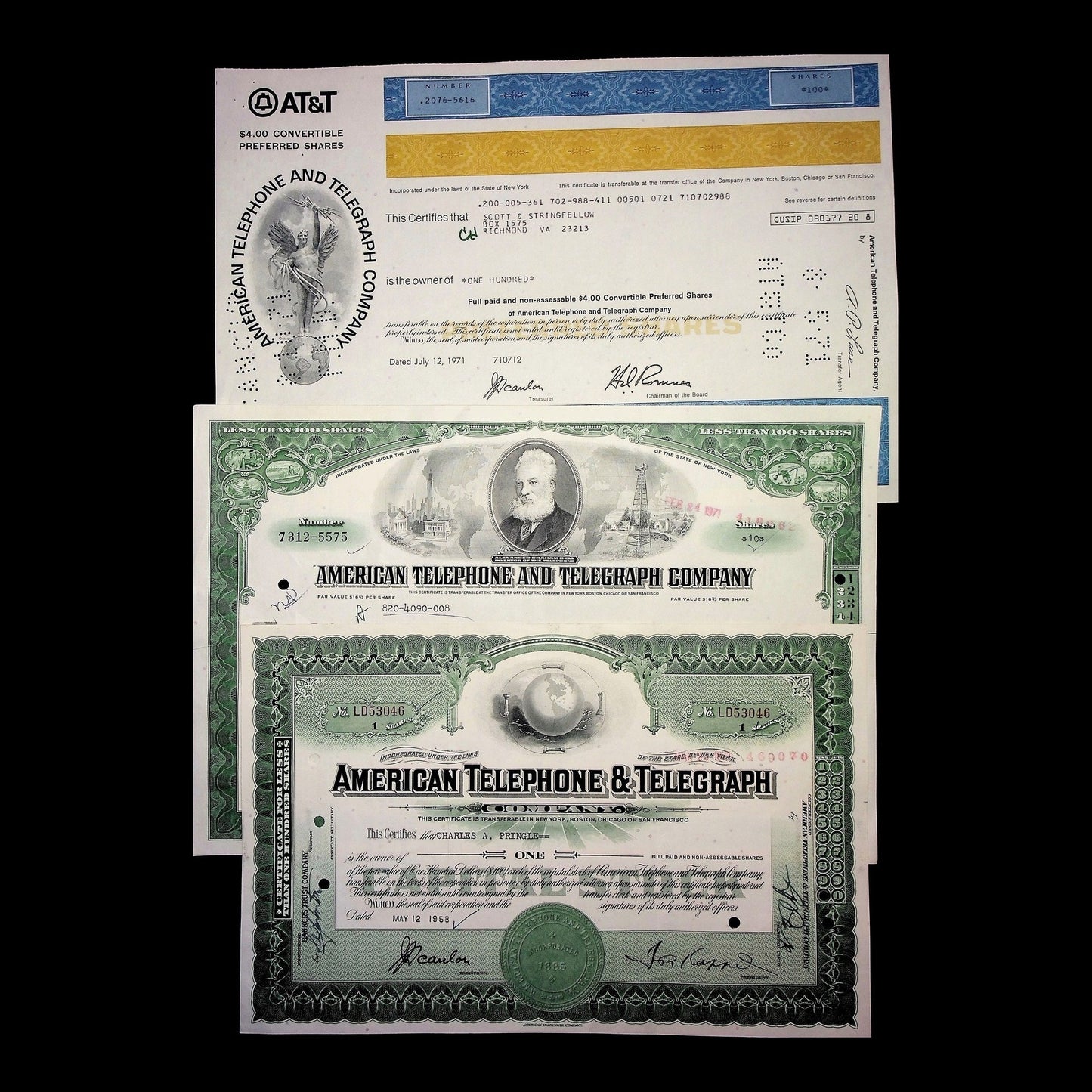 American Telephone & Telegraph Company Stock Certificate from 1955