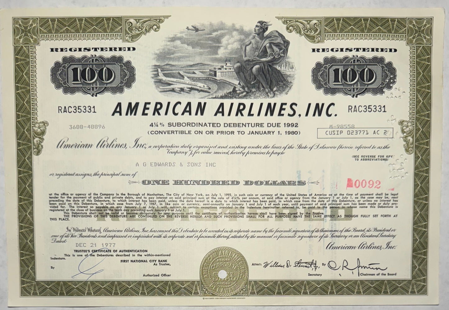 American Airlines Bond Certificate