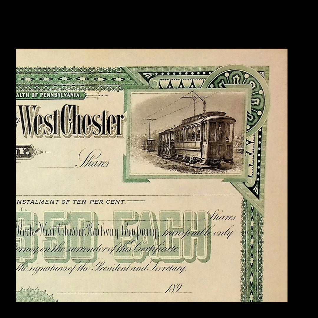 Philadelphia, Castle Rock & West Chester Railway Company Stock Certificate from 1900s Pennsylvania 
