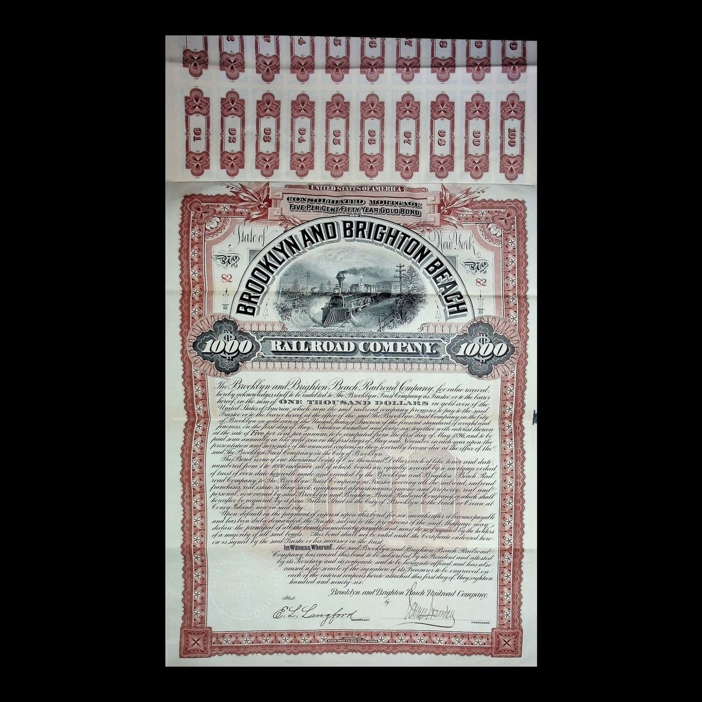Brooklyn and Brighton Beach Railroad Company Bond 1896