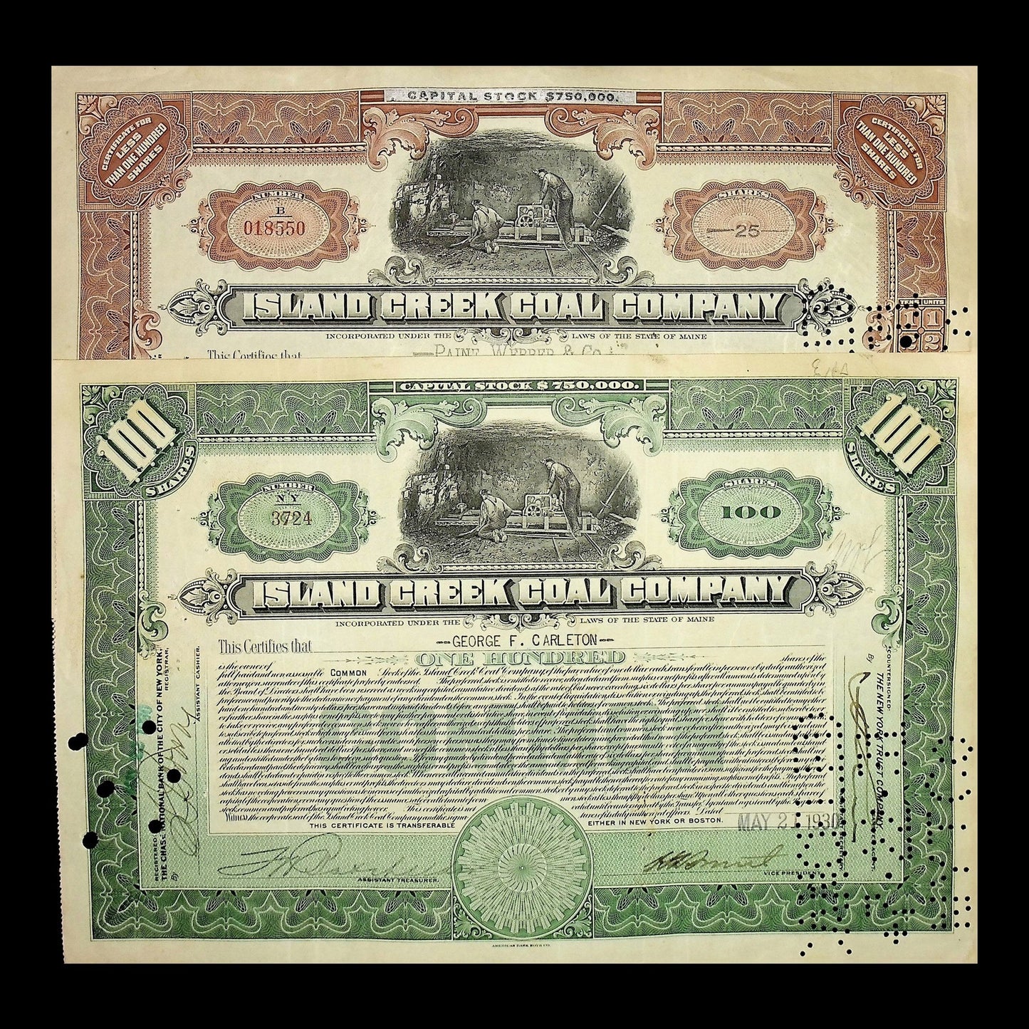 Island Creek Coal Company Stock Certificate from 1931