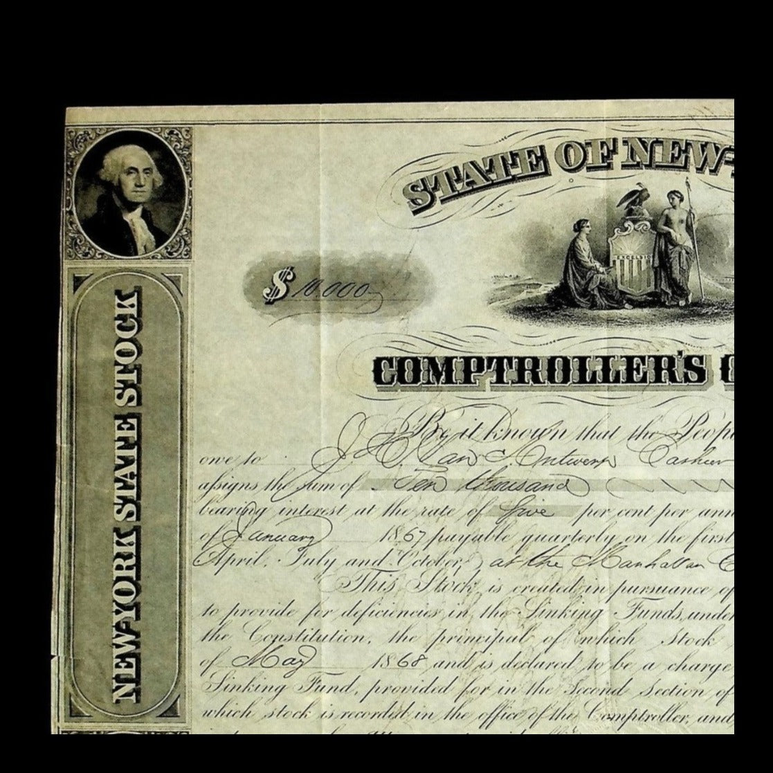 State of New York Stock Certificate from 1867
