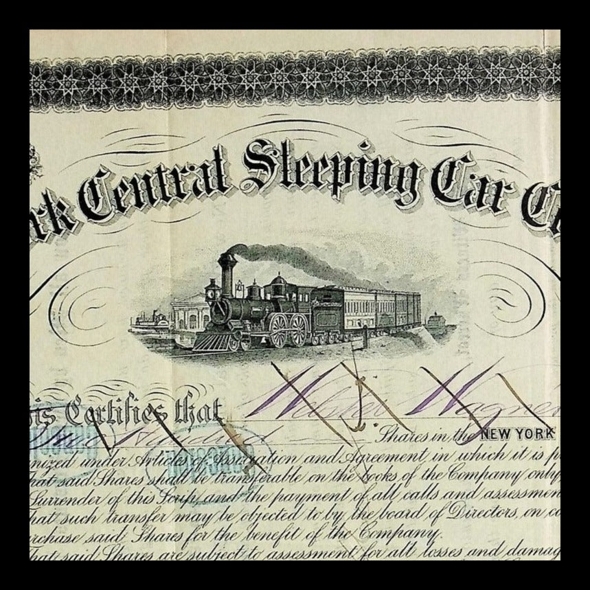 New York Central Sleeping Car Company Stock Certificate from 1878