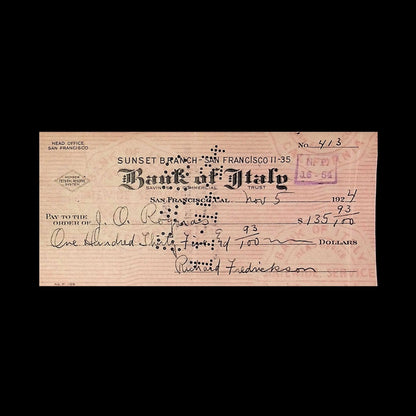 Bank of Italy Check from 1924