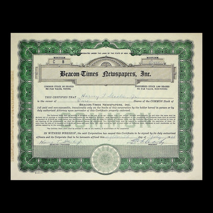 Beacon-Times Newspapers Inc Stock Certificate from 1941