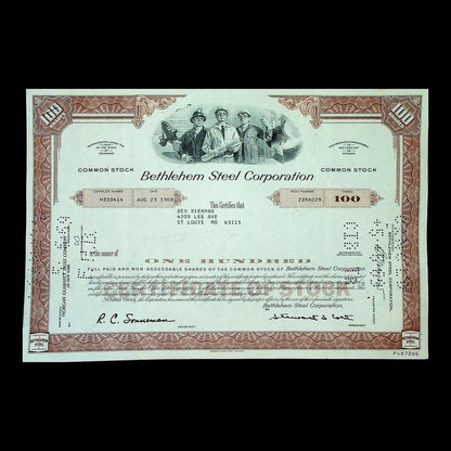 Bethlehem Steel Corporation Stock Certificate from 1968