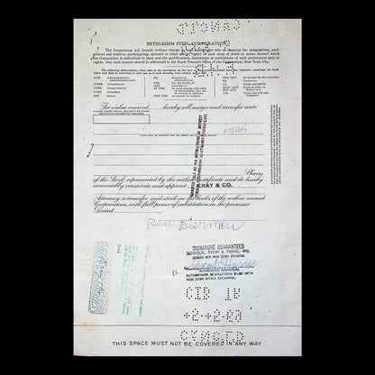 Bethlehem Steel Corporation Stock Certificate from 1968