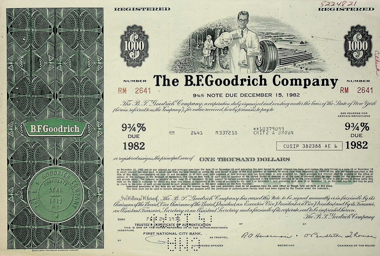 BF Goodrich Bond Certificate - Tire Company