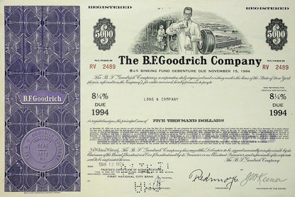 BF Goodrich Bond Certificate - Tire Company