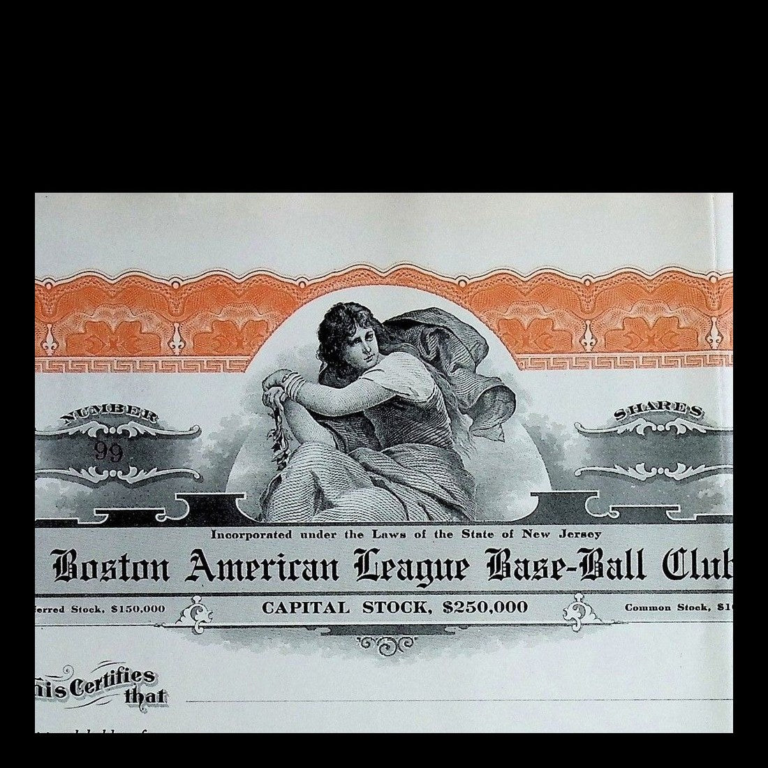Boston American League Base-Ball Club Stock Certificate