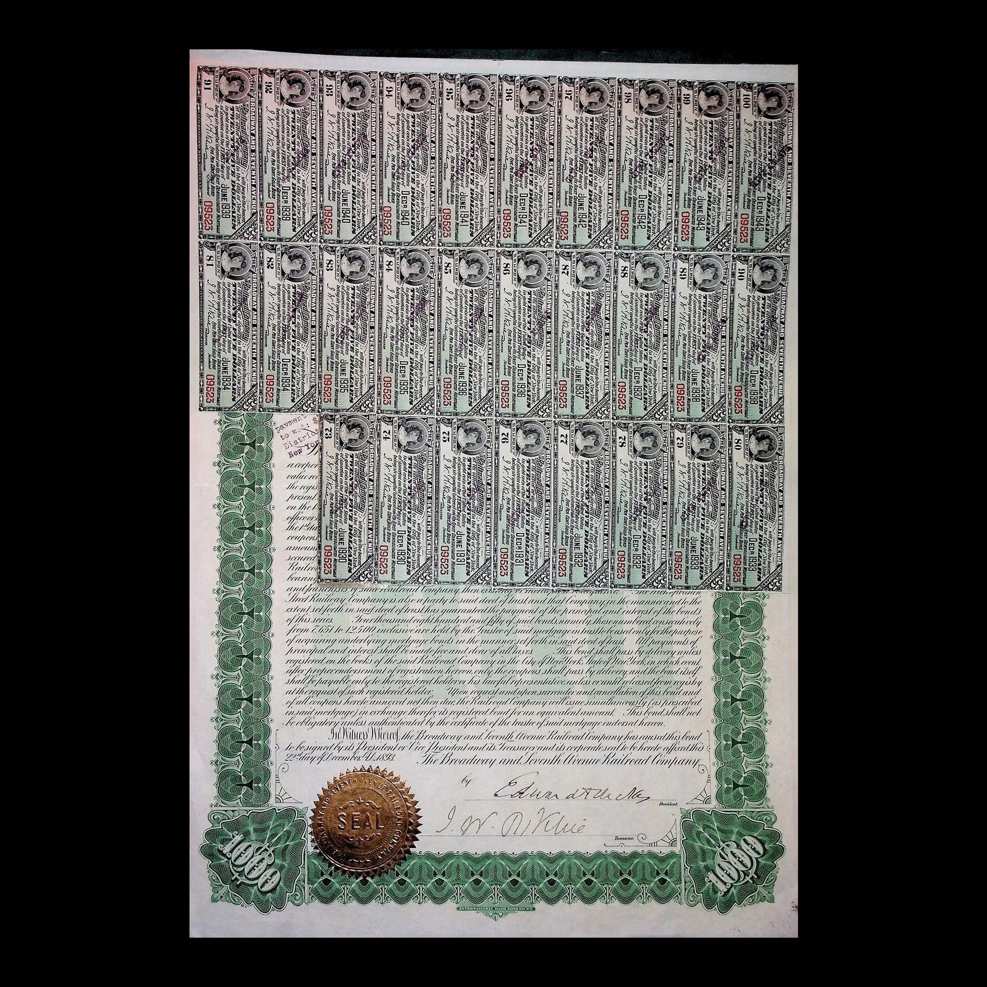 Broadway and Seventh Avenue Railroad Company Bond