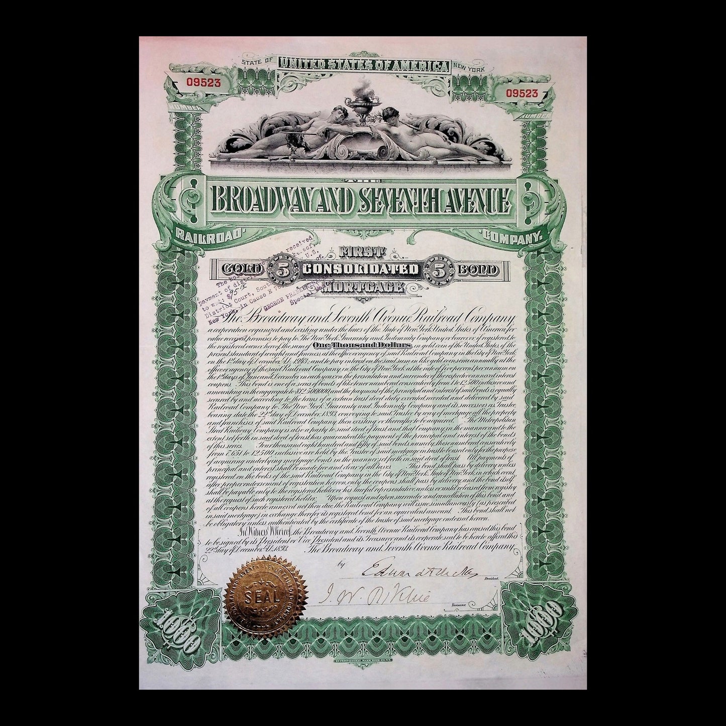 Broadway and Seventh Avenue Railroad Company Bond
