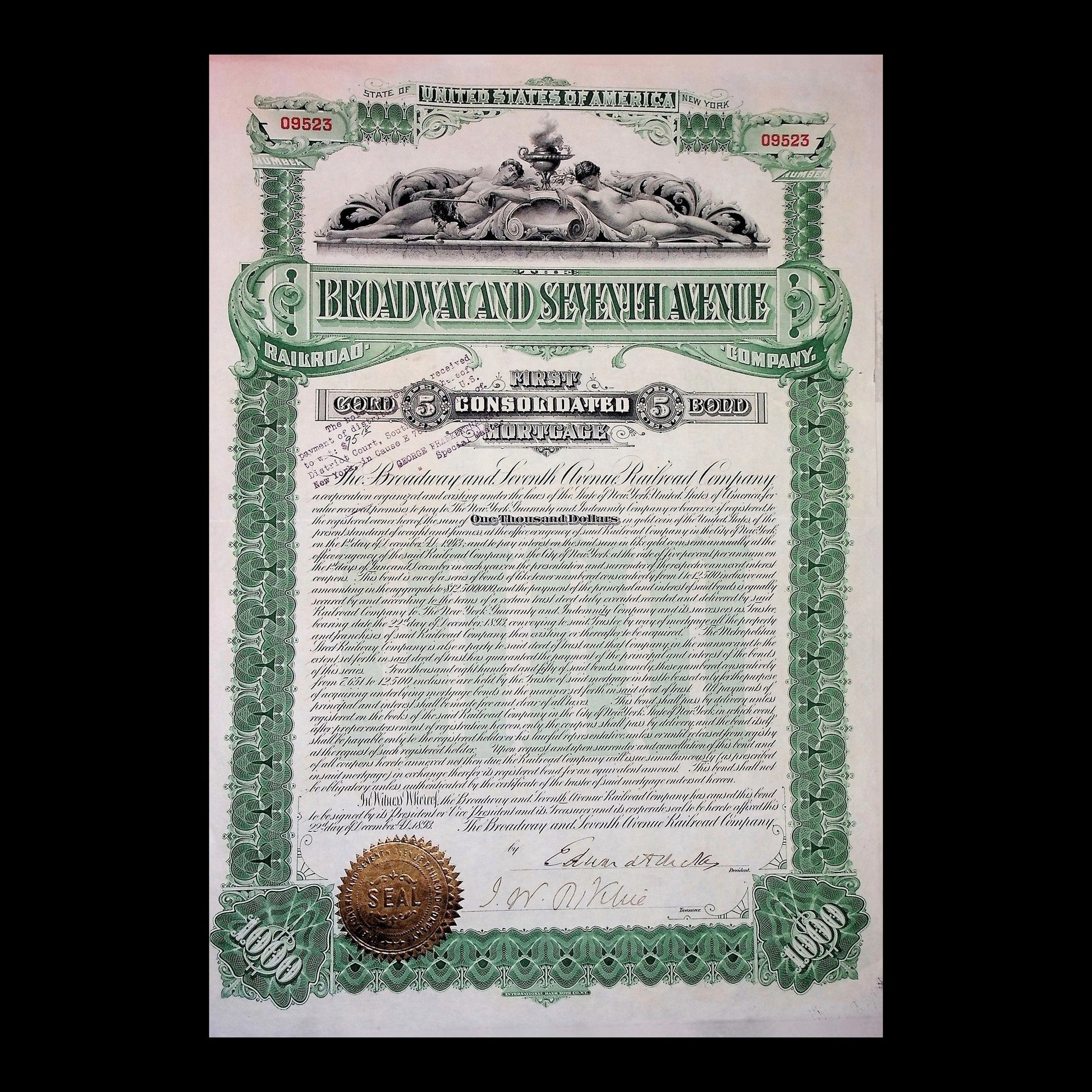 Broadway and Seventh Avenue Railroad Company Bond