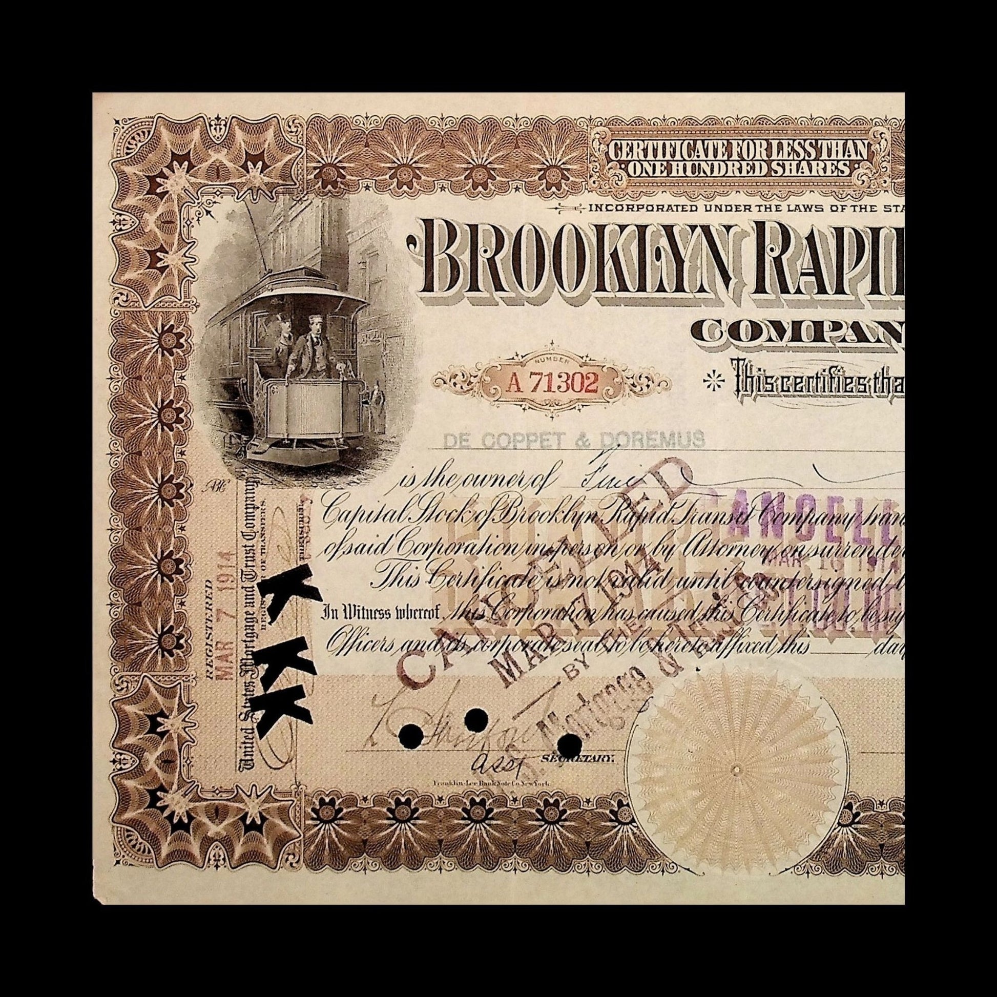 Brooklyn Rapid Transit Company Stock Certificate