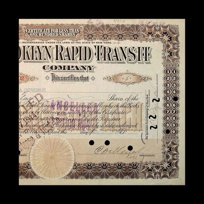 Brooklyn Rapid Transit Company Stock Certificate