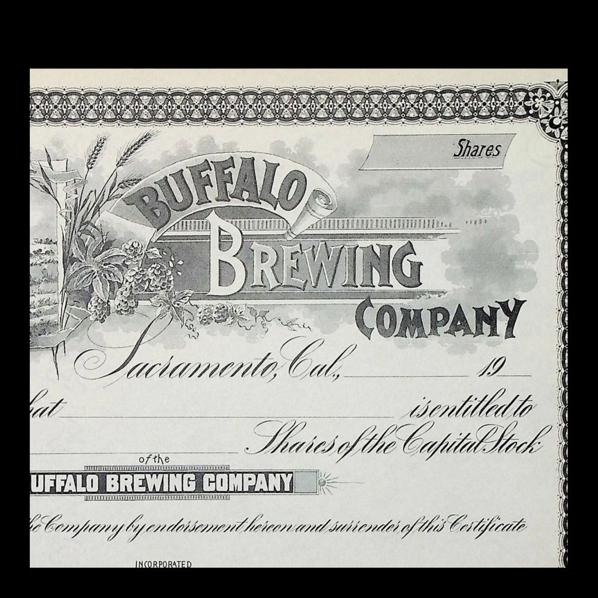 Buffalo Brewing Company Stock Certificate from 1886