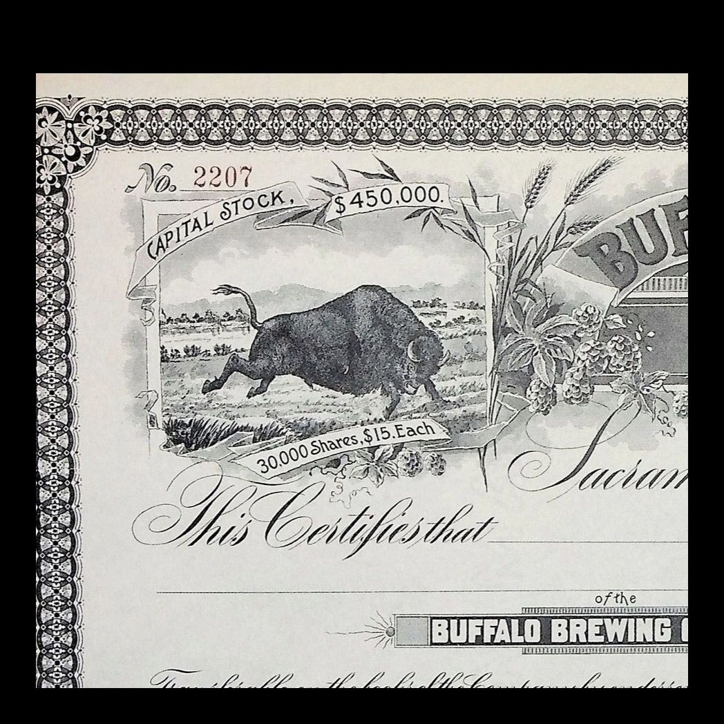 Buffalo Brewing Company Stock Certificate from 1886