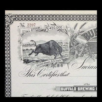 Buffalo Brewing Company Stock Certificate from 1886