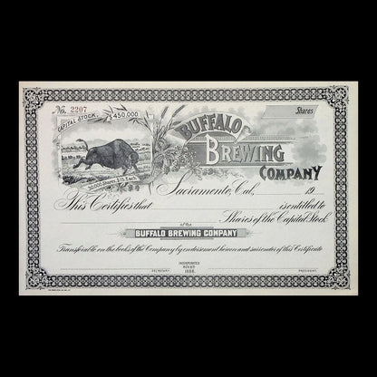 Buffalo Brewing Company Stock Certificate from 1886