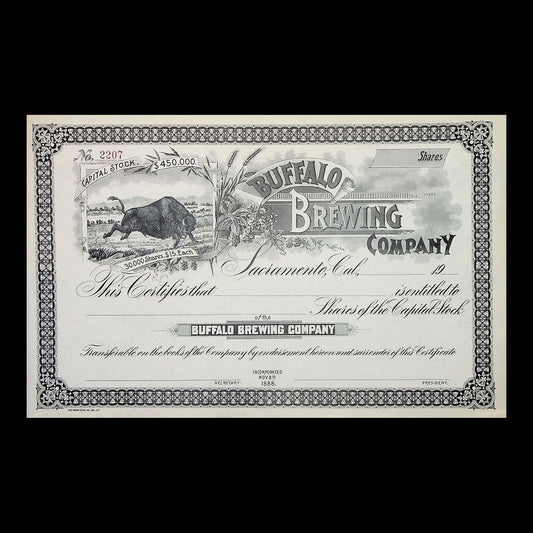 Buffalo Brewing Company Stock Certificate from 1886