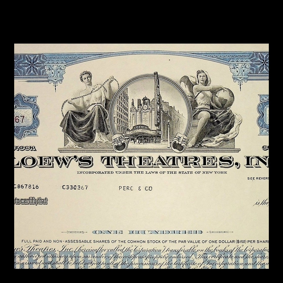 Loew's Theatres, Inc. Stock Certificate from 1969