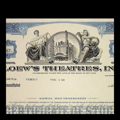 Loew's Theatres, Inc. Stock Certificate from 1969