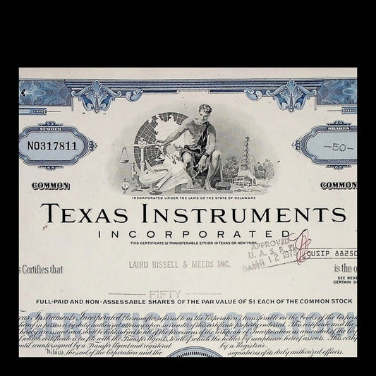 Texas Instruments Incorporated Stock Certificate from 1972