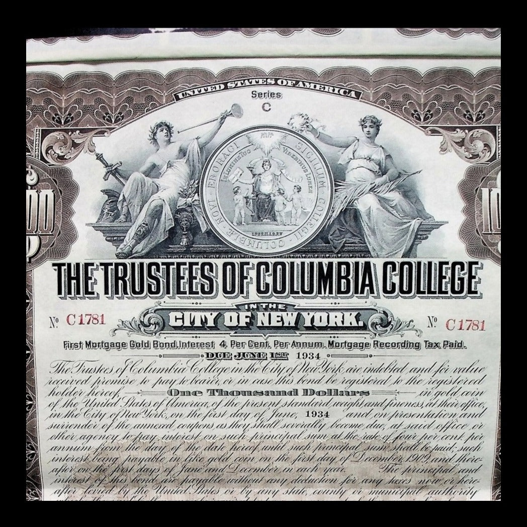 The Trustees of Columbia College Gold Bond from 1909