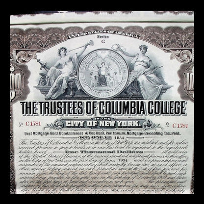 The Trustees of Columbia College Gold Bond from 1909