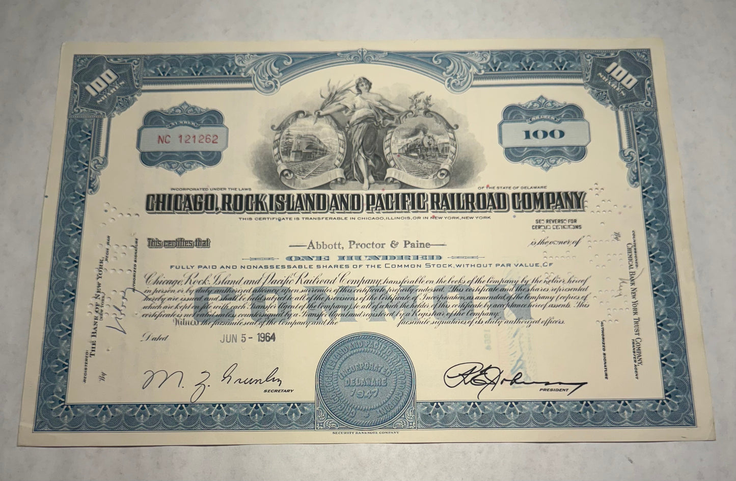 Chicago, Rock Island and Pacific Railroad Company Stock Certificate