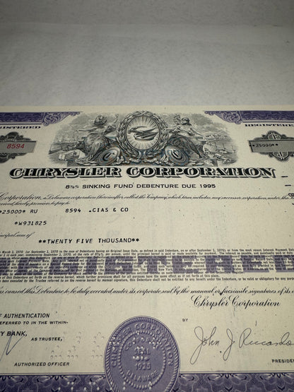 Chrysler Automotive Bond Certificates ($1k / $10k / $25k increments)