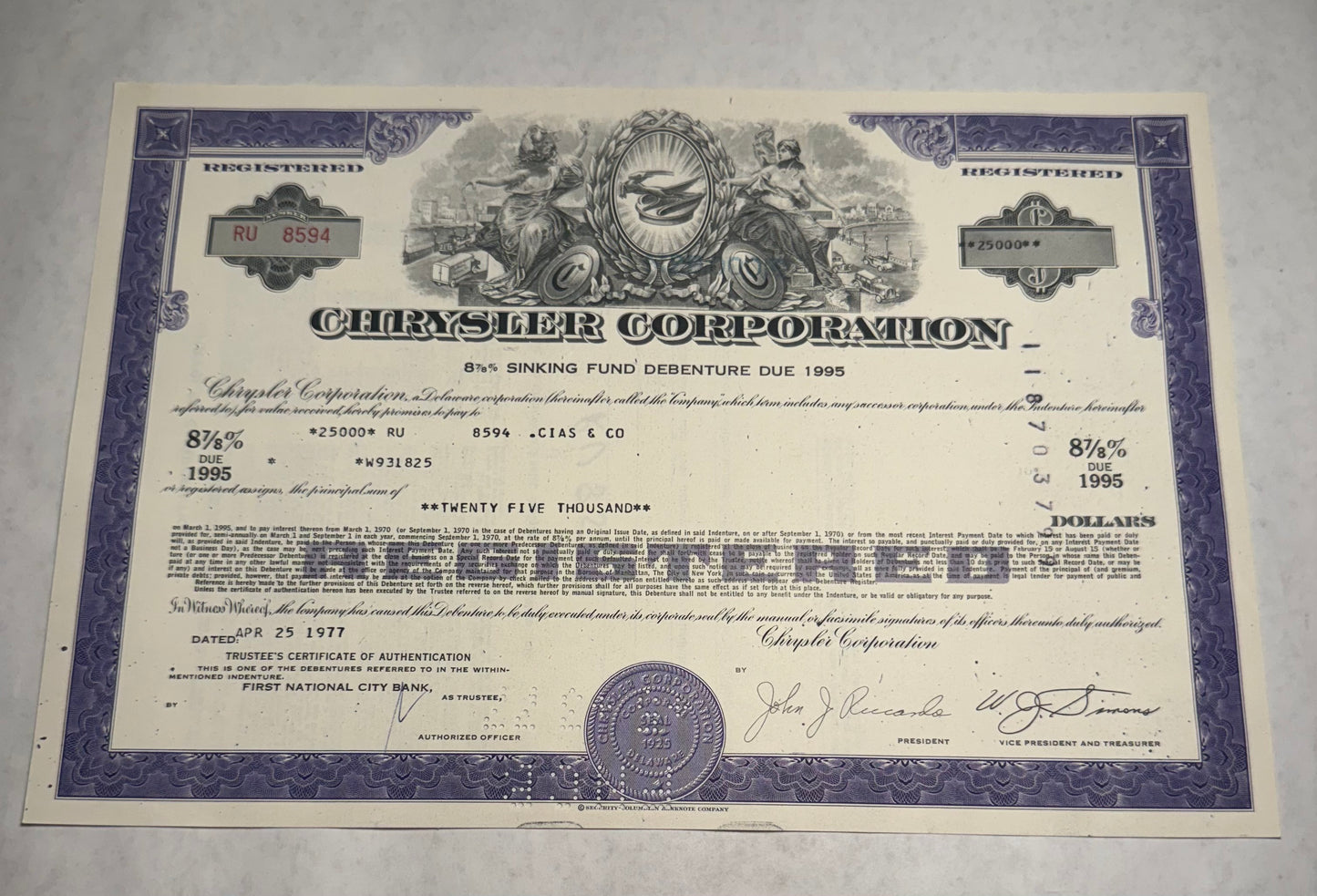 Chrysler Automotive Bond Certificates ($1k / $10k / $25k increments)