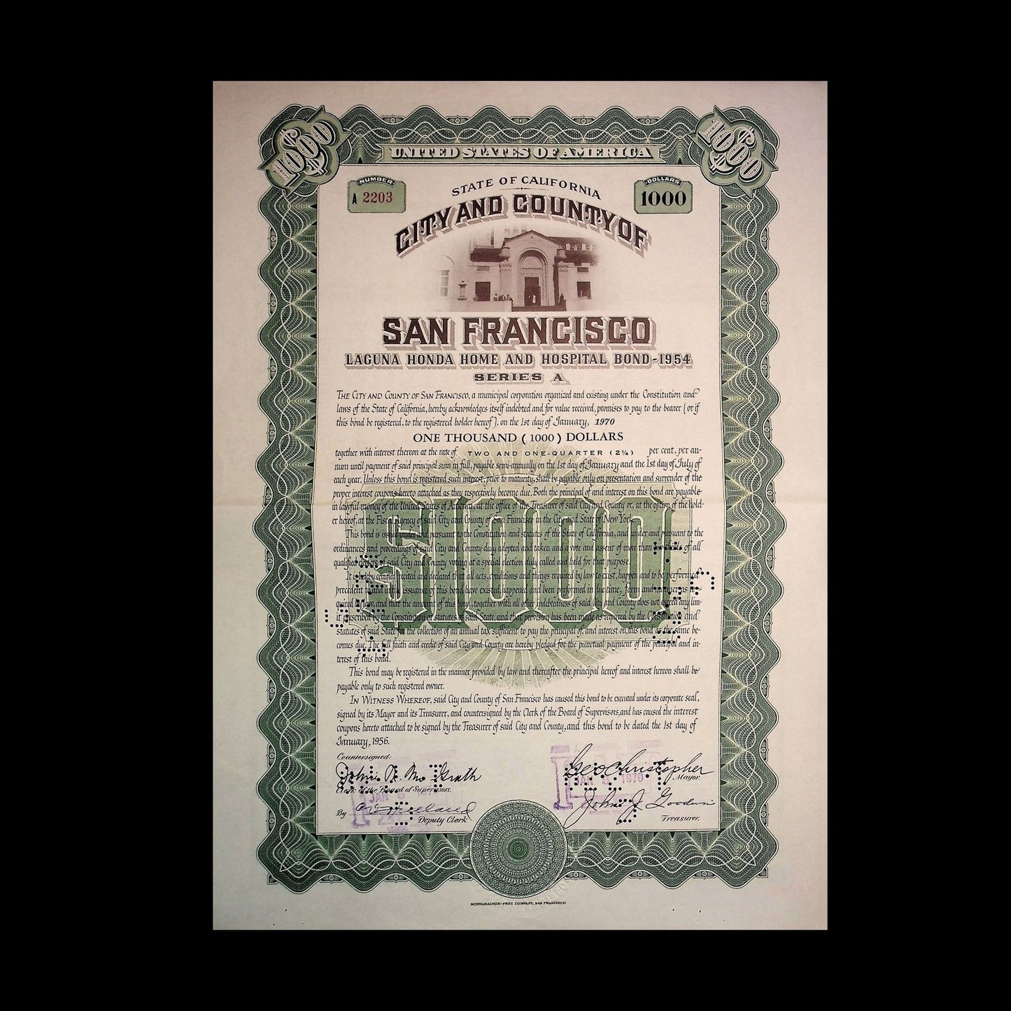 City and County of San Francisco Bond from 1970